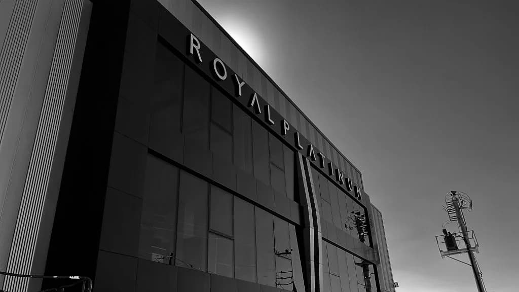 Royal Platinum headquarters at dusk
